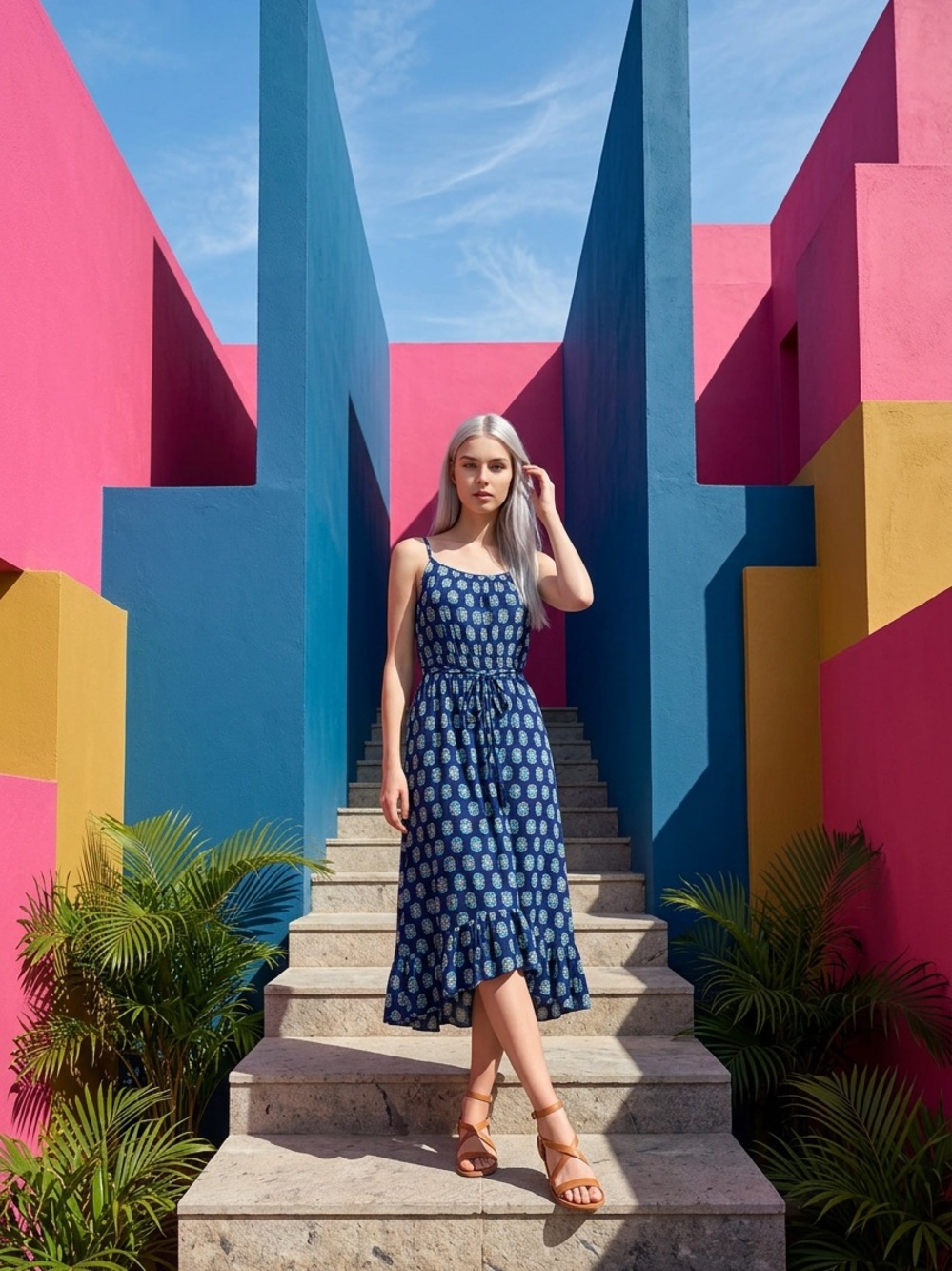 J. Crew Sleeveless Navy Blue Printed Midi Dress Women’s Size 12